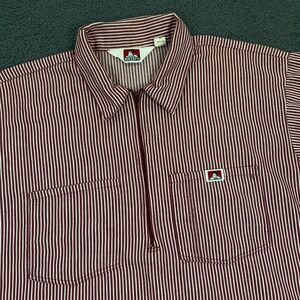 Vintage Ben Davis Shirt Mens Large Red Striped 1/4 Zip Talon Zipper Made in USA